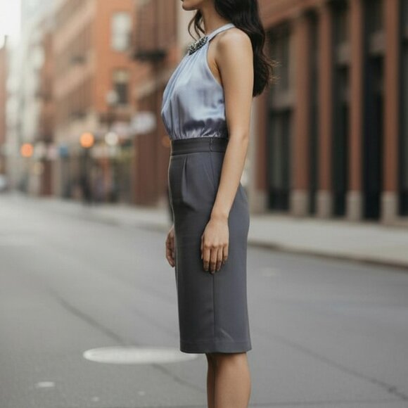 Jones Studio Bead & Crystal Embellished Gray & Black Dress, Size 10 - Picture 3 of 9